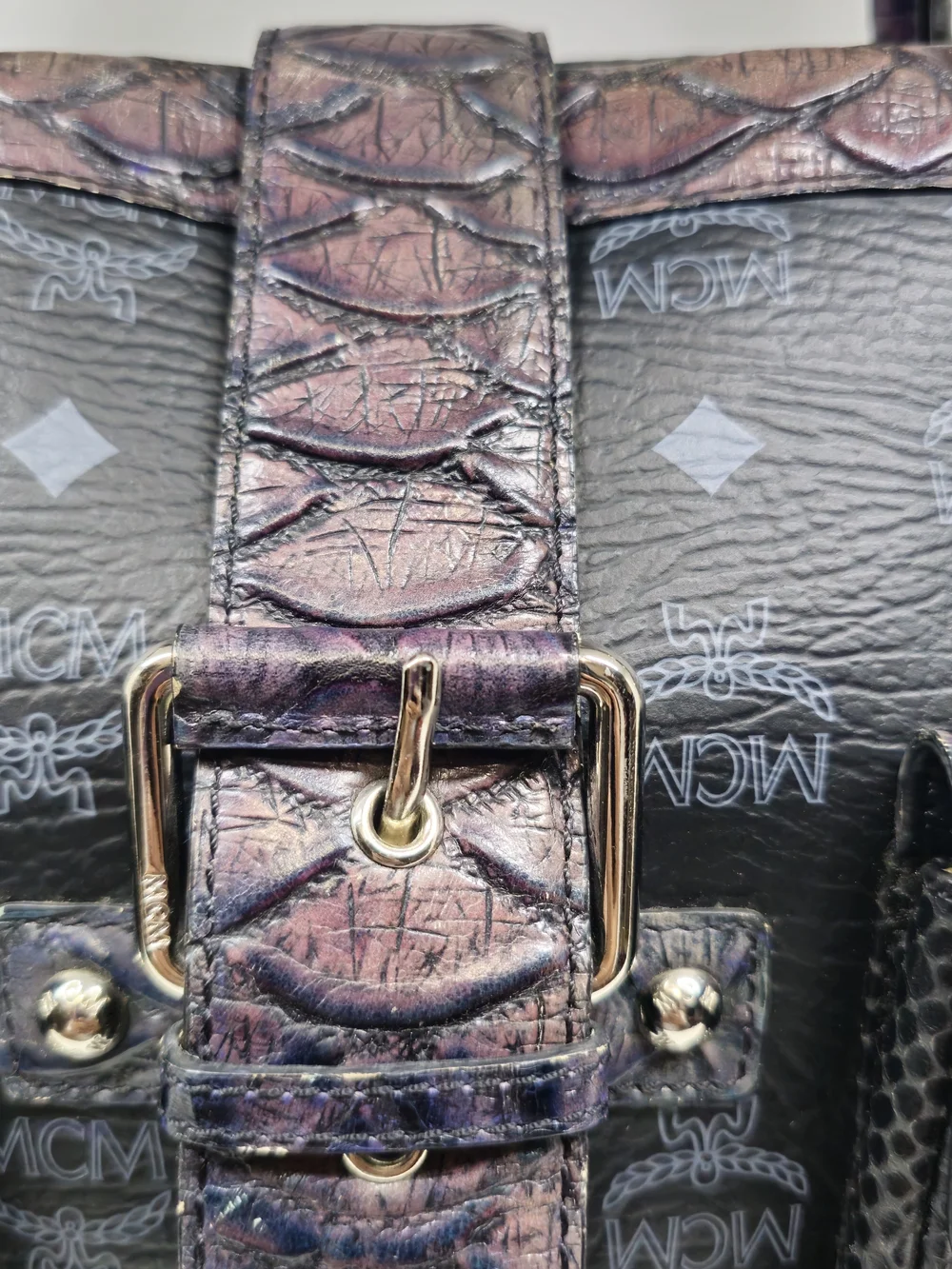 MCM Black Crocodile Iridescent Duffle bag
